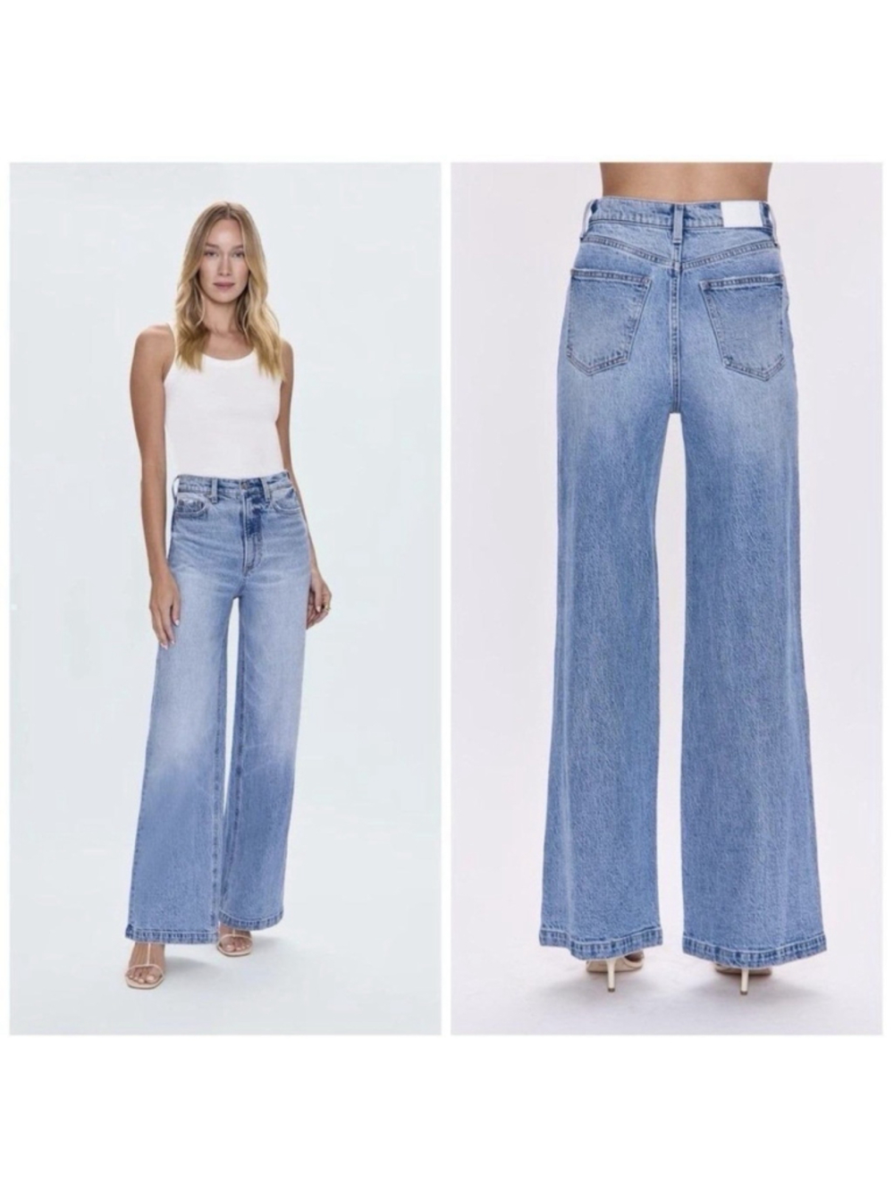 PISTOLA Lana High Rise Ultra Wide Leg Jeans 28 Light Wash Cropped Raw Hem $198